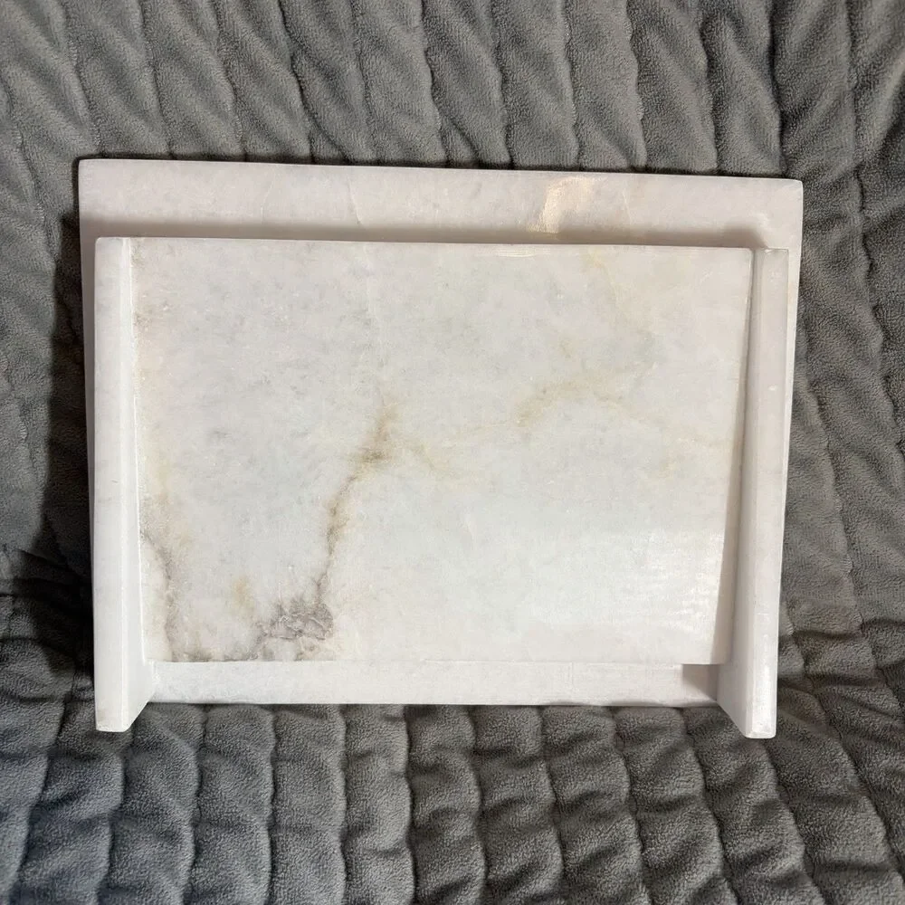 White Marble Floral Inlay Photo Frame Freestanding 7x10 Fits 4.75x7.25